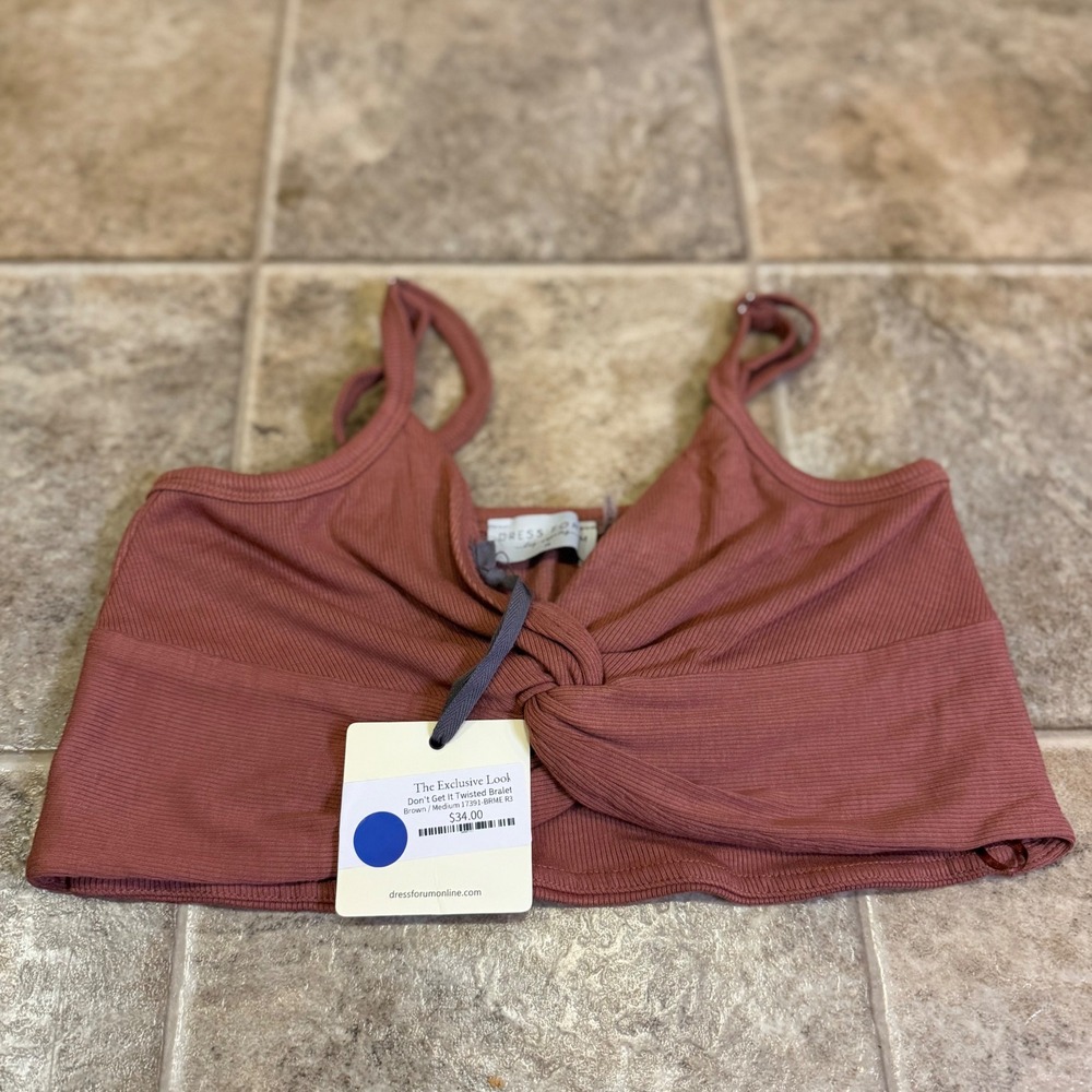 Dress Forum Brown Don't Get It Twisted Bralet Ribbed Crop Top FT9427-CP71 Medium